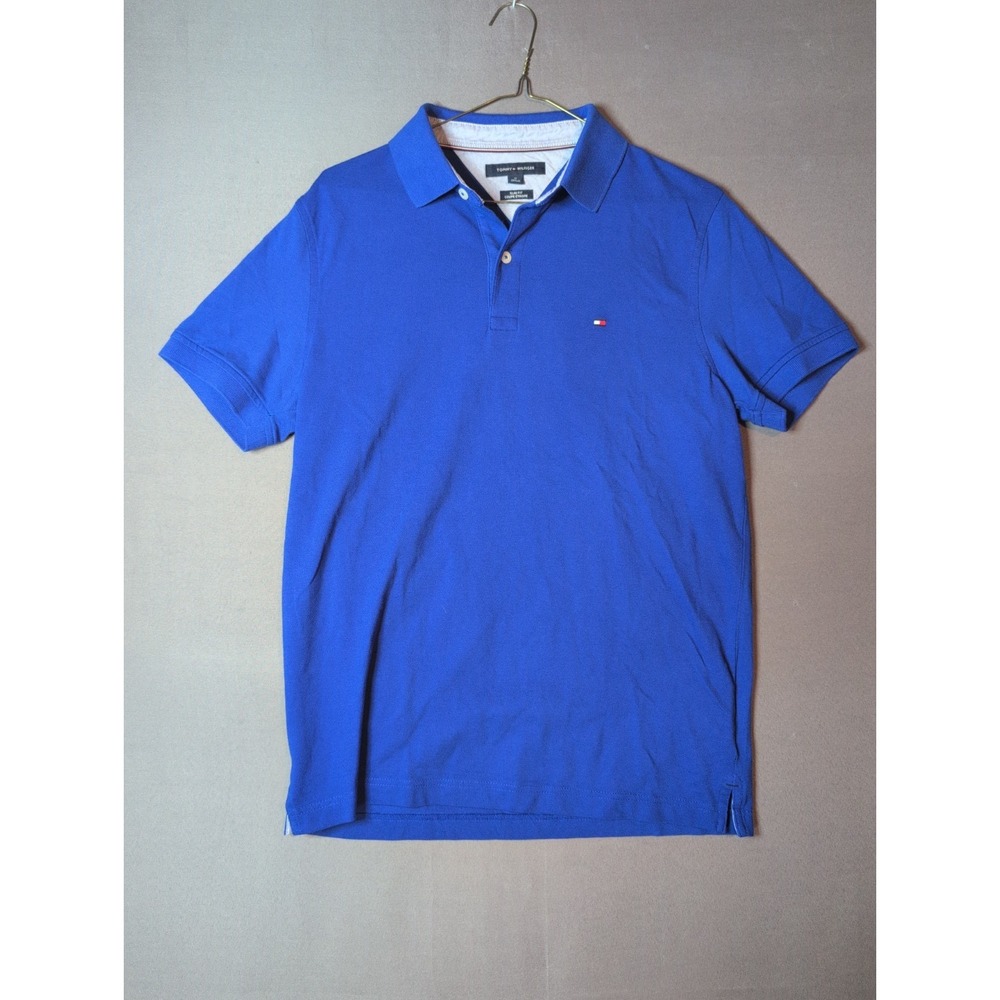 Tommy Hilfiger Mens Slim Fit Polo Shirt Blue Short Sleeve Medium